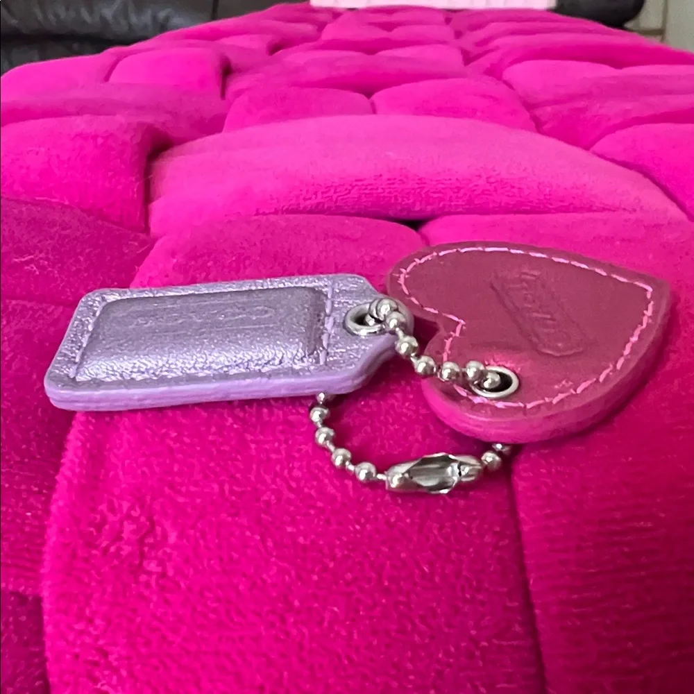 Coach Pink Heart & Lilac Tag Leather Keychain Charm